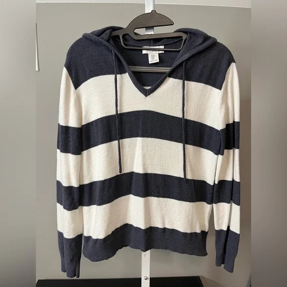 Rachel Zoe V-Neck Pullover Hooded Sweater in Navy and Cream Women’s Medium EUC - Picture 2 of 7